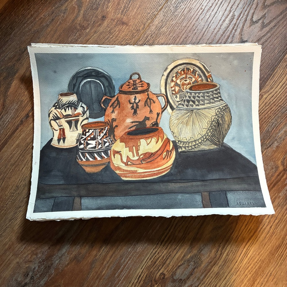 Native American Pottery Still Life Warren C Plauche Original Watercolor 11x15